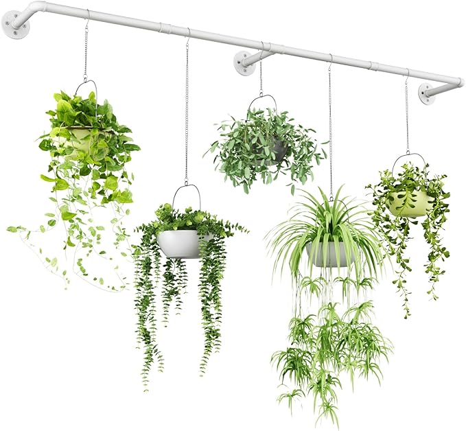 Bamworld Hanging Planters for Indoor Plants Plant Hanger Indoor Hanging Plant Holder Window Plant Shelves Metal Rod(Pot&Plant Not Included) 70in White
