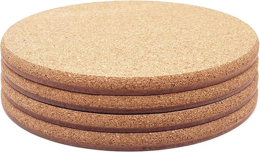 Cork Plant Coasters, Double Layers Hard Thick Cork Planter Coaster, 6 Inch Absorbent Cork Plant Mats, Cork Trivets for Hot Dishes, Cork Plant Coasters for House Plants, 4 Pcs