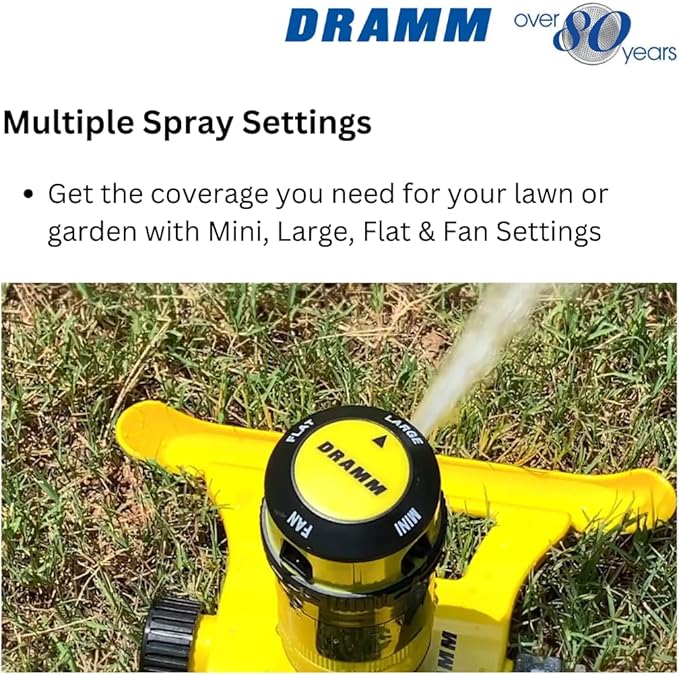 Dramm ColorStorm Gear Drive Sprinkler on Heavy Duty,Durable Metal Base, 4 Patterns, Ideal for Small, Medium & Large Areas with Pass Through Feature, Berry, 40 Foot Diameter