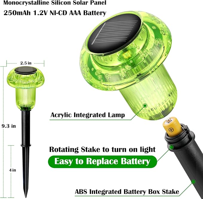 Solar Lights Outdoor Pathway Lights 8 Pack LED Waterproof Green Mushroom Shape for Garden Driveway Walkway Landscape Path Lawn Yard Decor