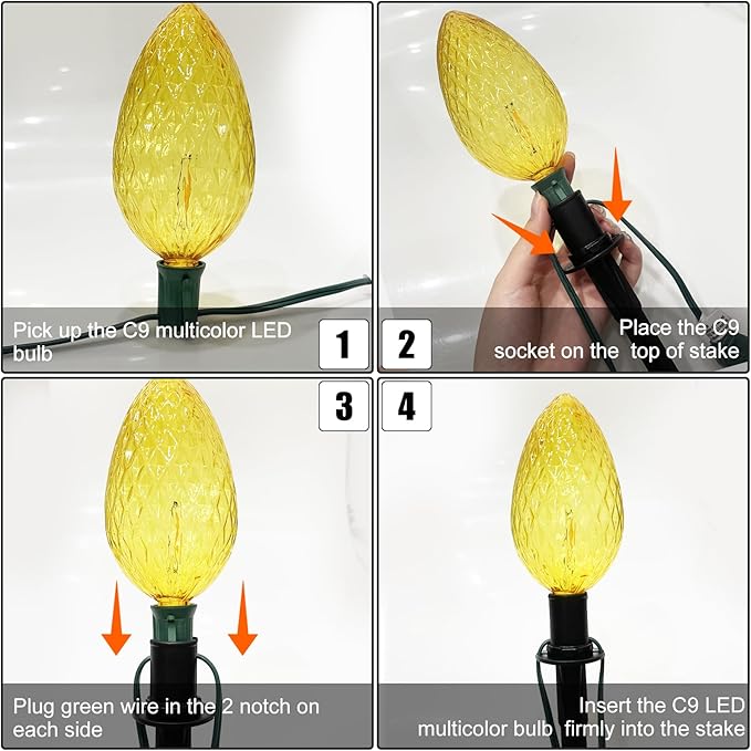 Abeja C9 Christmas Multicolor Pathway Lights, 2 Pack 7Ft Outdoor Pathway Markers Lights with 8 Jumbo C9 LED Multicolor Bulbs, Connectable Christmas Walkway Lights for Driveway Yard Garden Decor
