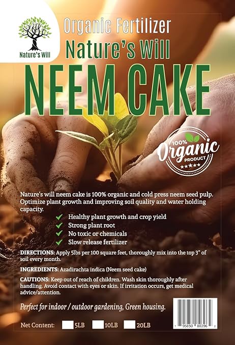 Nature's Will Neem Cake 100% Organic Fertilizer for Healthy Growth and Crop Yield | Indoor and Outdoor Plants, Lawn & Garden (10, Pounds)