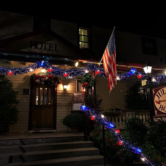 45.6 FT 4th of July Decorations Lights Outdoor, C7 LED Red White and Blue Lights String with 46 Bulbs(6 Spare), Patriotic Decor Light for Memorial Day Independence Day Patio Garden Backyard Bistro