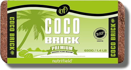 Coco Coir Brick Organic Coconut Coir 650 Gram Coco Fiber Compressed Block Low EC Pre Buffered w/Calcium RHP Quality Pot Soil Indoor Outdoor Flower/Vegetable Garden Seed Starter Micro Greens - 1.4 lbs