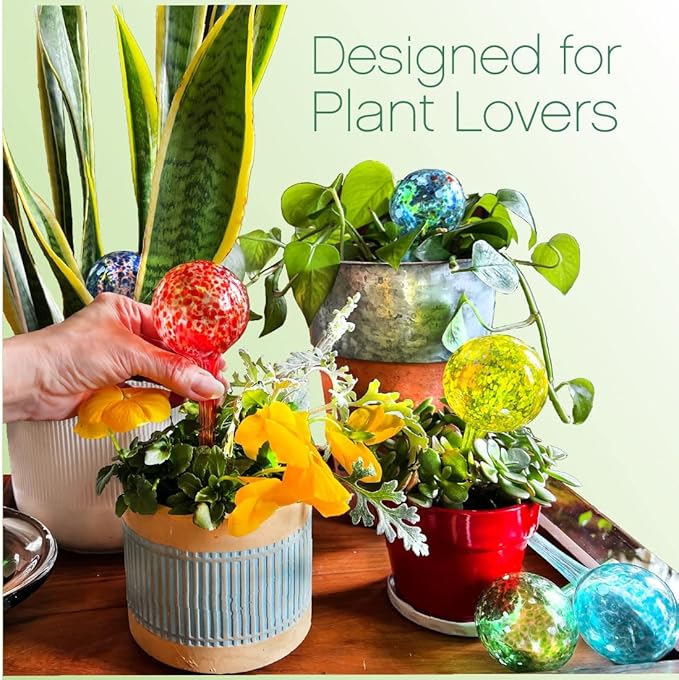 Trenton Gifts 6-Pack Plant Watering Globes - Self Watering Bulbs for Indoor & Outdoor Plants - Hand-Blown & Colorful Water Globes - Aqua Globes for Plants - Measures 6" L x 2.5" D. 150ml