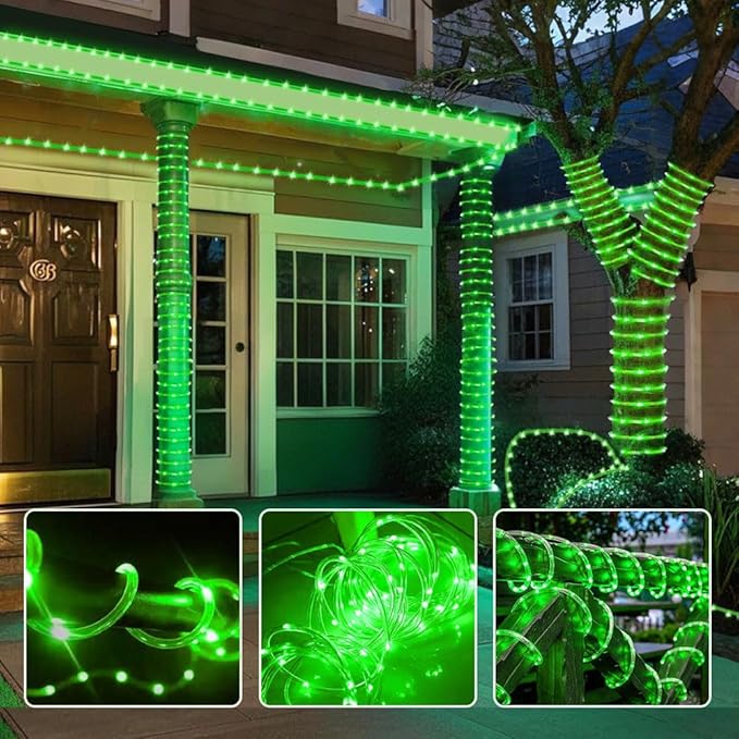 Solar Rope Light Waterproof 39FT 100LEDs Outdoor IP65 Solar String Lights for Easter Outside Party Garden Yard Home Wedding Christmas Halloween Holiday St. Patrick's Day Tree Lighting(Green)