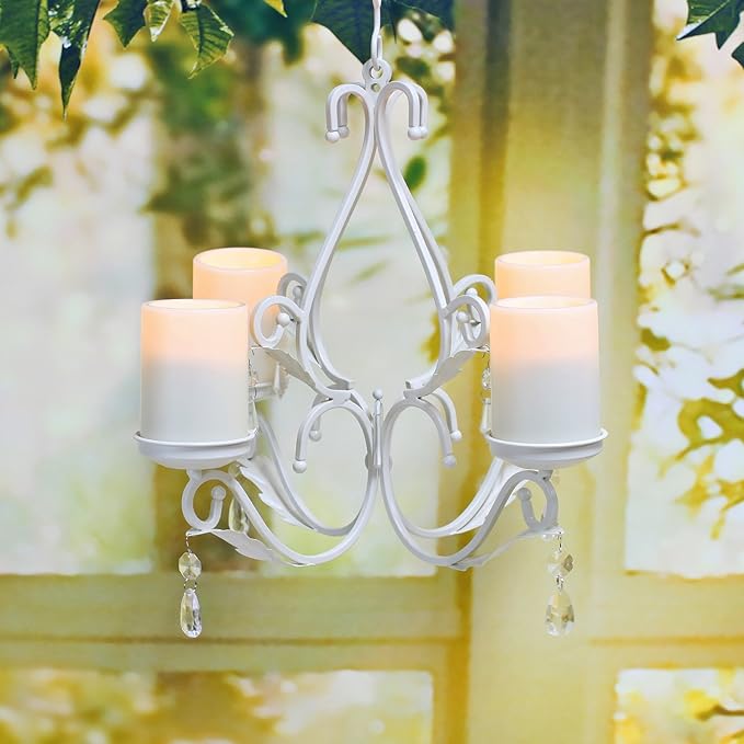 3 in 1 Lighting Chandelier, Metal Wall Sconce Set of 2, Table Centerpiece for Indoor or Outdoor, Chain and Candles Included, White