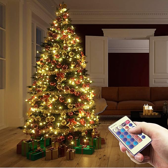 RUICHEN Warm White Dimmable Fairy Lights Plug in, Super Long 165 Ft 500 LED Twinkle String Lights with Remote, Waterproof Silver Wire Firefly Lights for Christmas Wedding Party Bedroom Patio Garden