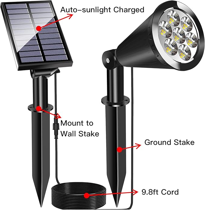 Solar Spot Lights for Ooutside Waterproof Solar Landscape Lights Dusk to Dawn, 2-in-1 Solar Spotlight Solar Powered Accent Lights for Garden Porch Walkway Patio(1 Pack)
