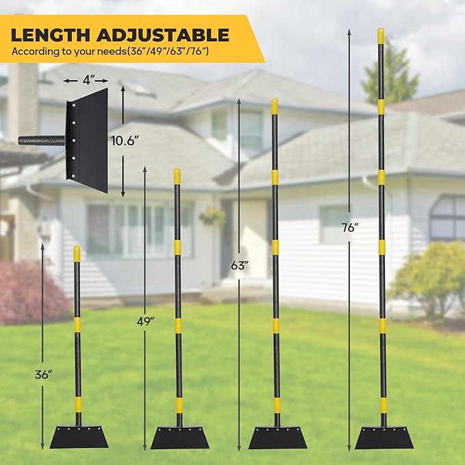 Garden Cleaning Shovel, 76" Adjustable Floor Scraper Long Handle Heavy Duty Tool, Multifunctional Flat Shovel Gardening Tools for Digging, Weeding,Scraping, Ice Remove (2 Blades)