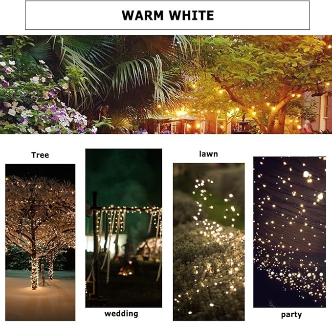 Christmas Tree Light 200 LEDs 73ft Green Cable Wire Fairy String Twinkle Lights Plug in 12 Modes for Xmas Party, Indoor, Outdoor, Garden, Wedding, Home Decoration (Warm White)