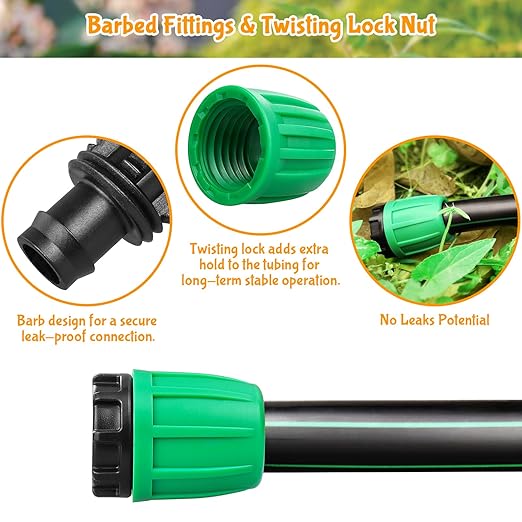 Drip Irrigation 1/2" End Cap Fittings：1/2 Inch Drip Line Lock Barbed End Plug Connectors for 1/2 Drip Irrigation Tubing (1/2" ID x 0.640" OD) Anti-Drop Drip Irrigation Parts (12 Pieces)