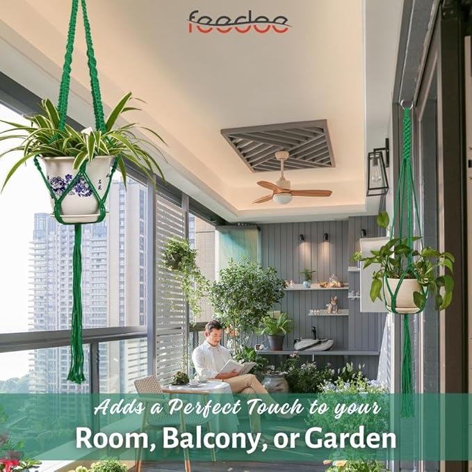 Macrame Plant Hangers Indoor Macrame Hanging Planters for Indoor Plants - 6 Pack Hanging Plant Holders Indoor Hanging, Macromay Plant Hangers for Indoor Plant Hanger, Boho & Home Decor (Green)