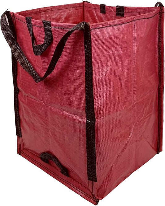 DURASACK Heavy Duty Home and Yard Waste Bag 48-Gallon Woven Polypropylene, Reusable Lawn and Leaf Garden Bag with Reinforced Carry Handles, Pop-Up Self-Standing Garbage Can, Red