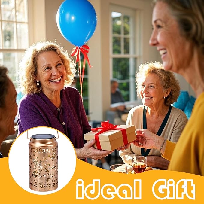 2 Pack Flamingo Solar Lanterns Outdoor Waterproof, Metal Hanging Lights Decorations for Garden Yard Lawn Patio, Flamingo Gifts for Women Mom Grandma Gardener for Mother'Day Christmas