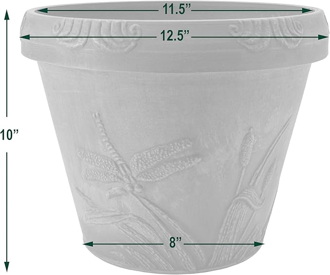 PSW OF33B Collection Dragonfly Planter Pot for Indoor and Outdoor Plants and Gardens, 12.5' by 10, 13 by 11-Inch, Beige