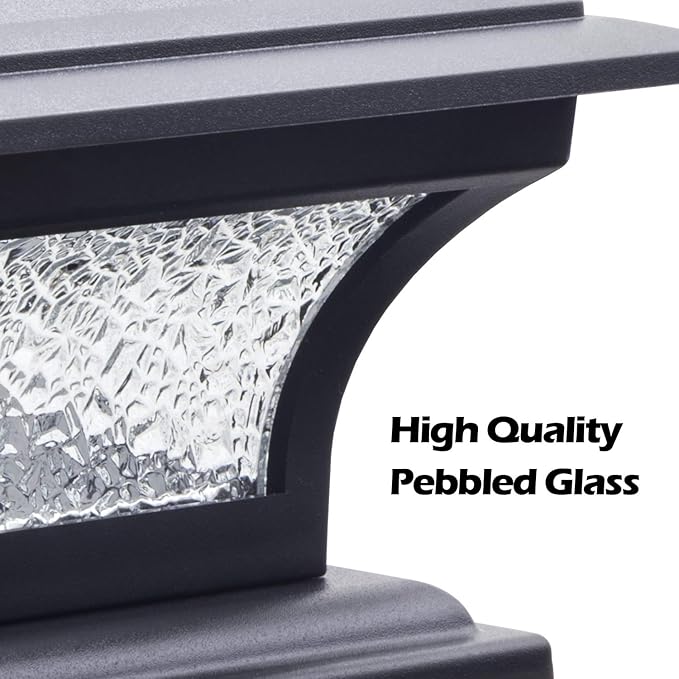 SIEDiNLAR Solar Post Lights Outdoor Glass LED Fence Cap Light 2 Modes for 4x4 5x5 6x6 Posts Deck Patio Garden Decoration Warm White/Cool White Lighting Black (4 Pack)