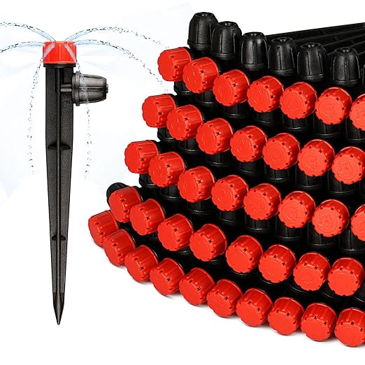 55 Pieces Drip Emitters Stream with Stake for 1/4" Irrigation Tubing: Adjustable 360 Degree Water Flow Irrigation Universal Sprayer Drip Pipe Sprinklers Fittings for Garden Watering System