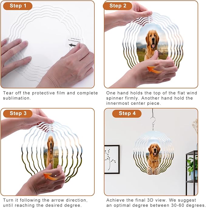 Remiawy Sublimation Wind Spinner Blanks, 8 Inch 5 Pack 3D Aluminum Metal Hanging Wind Spinners Sublimation Blanks Kinetic Sculpture DIY Crafts for Yard Garden Indoor Outdoor Porch Decoration Round