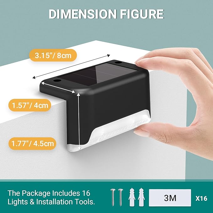 SOLPEX Solar Deck Lights 16 Pack, Outdoor Step Lights Waterproof Led for Stairs, Fence, Yard, Patio, Pathway (Warm White)