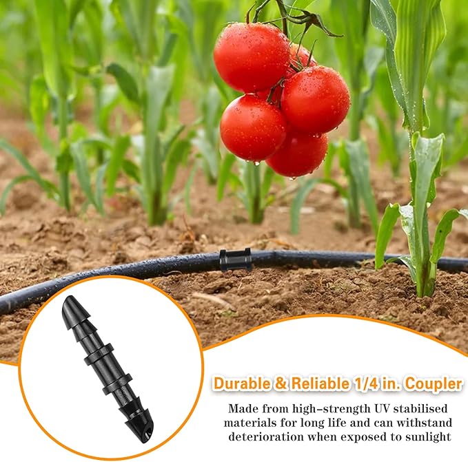 Drip Irrigation Coupling Fittings：120 Pieces Barbed Coupler Irrigation Parts with Sharp End Fits for 1/4 Inch Irrigation Tubing Drip Line Connectors for Garden Lawn Irrigation System
