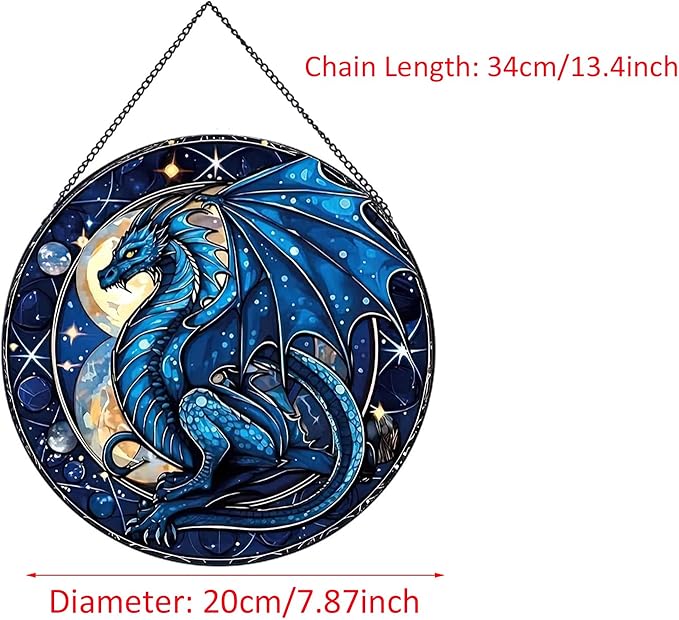 Celestial Dragon Pattern Suncatcher Stained Glass,Hanging Stained Glass for Windows,20cm/7.87inch Sun Catcher Garden Hangings Ornaments Halloween Fall Christmas Decor for Home