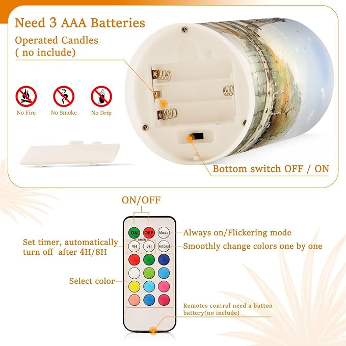 Flickering Flameless Candles, Eiffel Tower Lake LED Candles with Remote Timer, Set of 2 Battery Operated Candle for Valentine Wedding Birthday