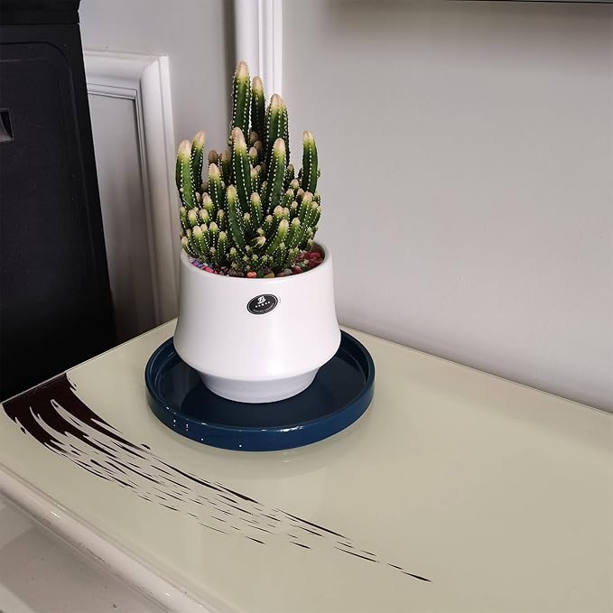 Ceramic Plant Saucer 7 Inch, 2 Pack Round Plant Trays for Indoors/Outdoors, Flower Pot Saucers for Holding Water Drips and Soil, Ceramic Drainage Tray for Plant Pot (Blue)