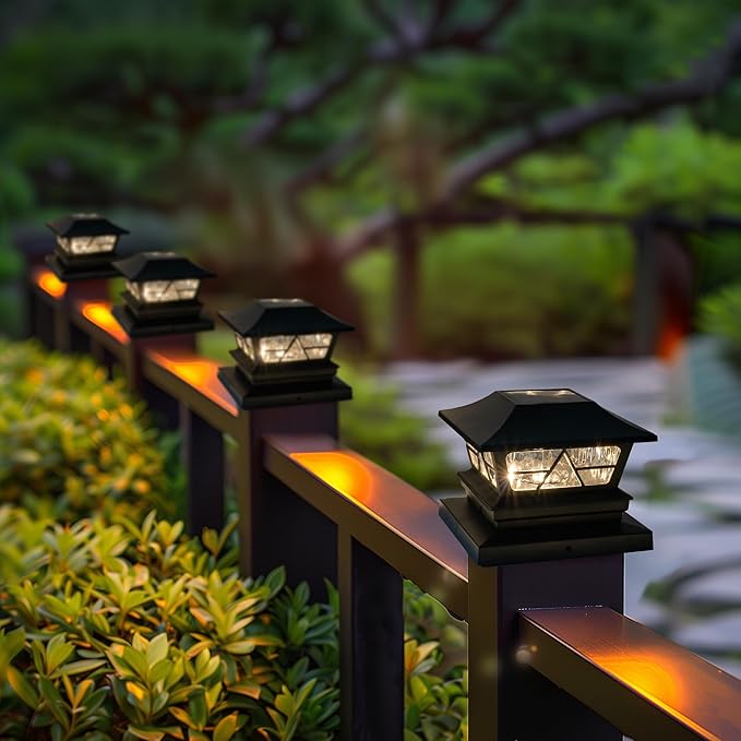 TW SHINE 8 Pack Solar Outdoor Fence Post Lights, 2 Modes Post Cap Lights Waterproof Warm White/Cool White for Yard, Garden, Porch, Patio Decor, for 4x4 5x5 6x6 Wood Posts