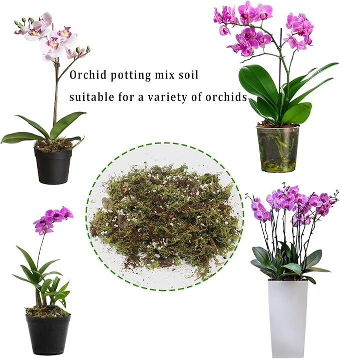 6QT Orchid Potting Mix with Moss Pine Bark Mulch Perlite & Coco Peat Natural Ingredients, Orchid Repotting Soil Medium Great for Indoor Plant Root Climbing & Expanding