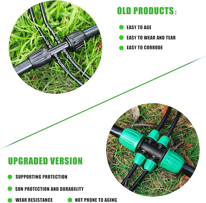 10 Pcs Barbed Tee 1/2 inch Tubing (1/2" ID x0.6-0.63" OD) 16mm to 1/4 inch Irrigation Tube Anti-Drop Quality Fitting (Fits 13mm ID / 4mm ID) (6-way lock Buckle Green)