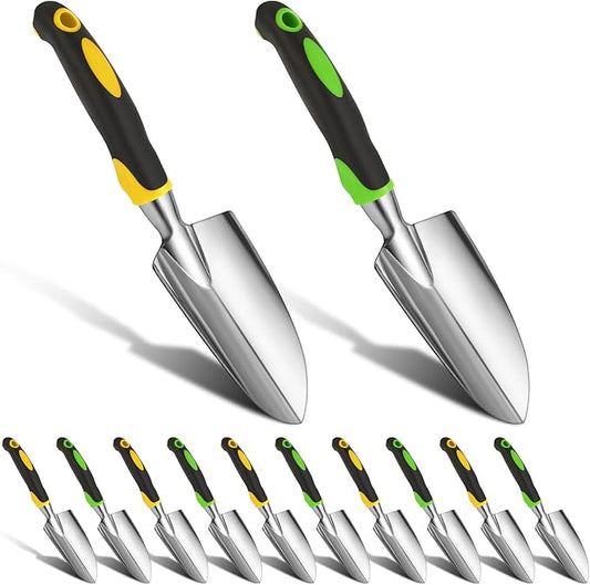 Garden Shovel Aluminum Alloy Heavy Duty Trowel Garden Tool Small Shovels for Digging Metal Hand Trowel Spade with Soft TPR Handle for Lawn Yard Farm Home Shop Planting(12 Pcs)