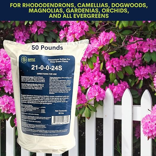21-0-0-24S Ammonium Sulfate for Deep Green Plants - Soil Acidifier for Blueberry Blooms, Azalea and Magnolia Tree Fertilizer - Sulfur for Plants Nitrogen Fertilizer (50 Pounds)
