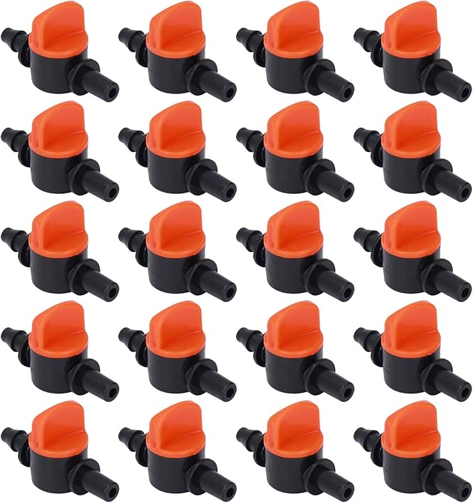 50 pcs Drip Irrigation Shut Off Valve，1/4 Inch Garden Hose Valve, Plastic Water Hose Valve Fit 1/4 Inch Drip Irrigation Valve Tubing