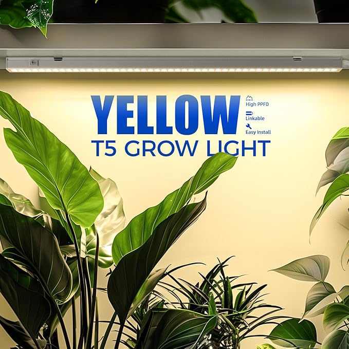 Barrina T5 Pro LED Grow Lights for Indoor Plants Full Spectrum, 2FT 10W Plant Lights for Indoor Growing with Reflector Cup, Grow Light Lamp with Individual Switch, Yellow, 1 Pack