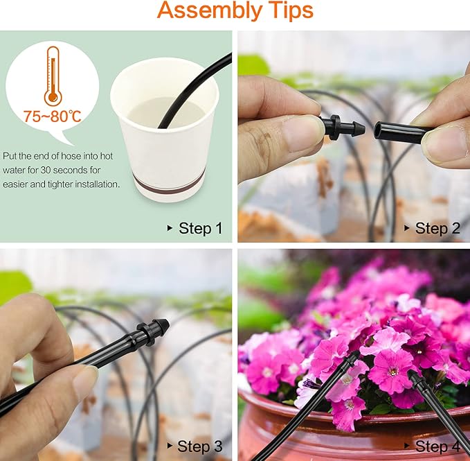 60 Pieces Drip Irrigation 1/4" Tubing End Plugs Fittings, Barbed Connectors End Cap for 1/4 Inch Irrigation Tubing, Drip Line End Closure for Drip Sprinkler Garden Lawn Systems