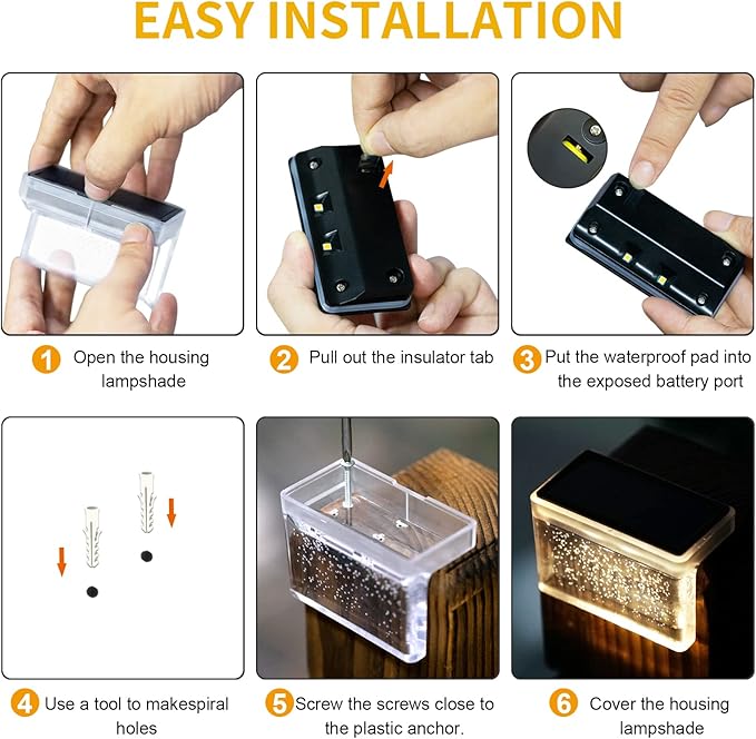 Solar Step Lights Outdoor LED Deck Fence Patio Wall Lights Garden Pathway Decoration Lighting 6 Pack(Warm White)