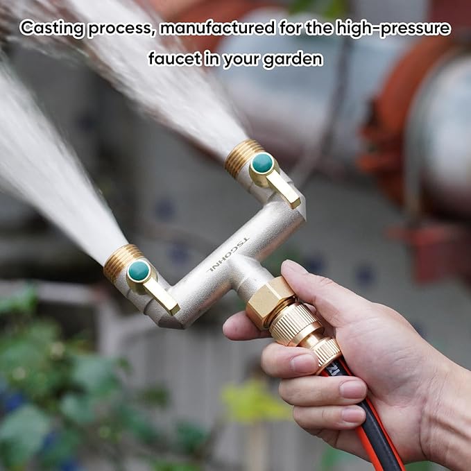 3/4-Inch Garden Hose splitter - Designed for installing multiple irrigation system timers - Suitable for high water pressure faucet manifolds - Freeze and rust resistant high flow 2-way valve