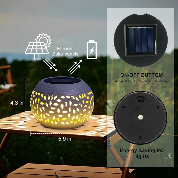 Solar Lantern Outdoor Table Light,2 Pack Solar Lanterns Outdoor Waterproof Decor, Hollow Out Retro White Metal Solar Patio Lights,Yard Porch Garden Balcony Indoor Desk Bedroom Tabletop Decorations