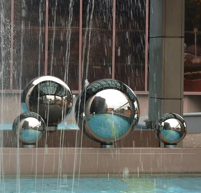 Nerien Gazing Ball, Stainless Steel Garden Mirror Globe, Polished Ornament Sphere, Hollow Floating Reflective Hemisphere, for Home Outdoor Pond Housewarming Swimming Pool Decoration, Silver, 8Pcs