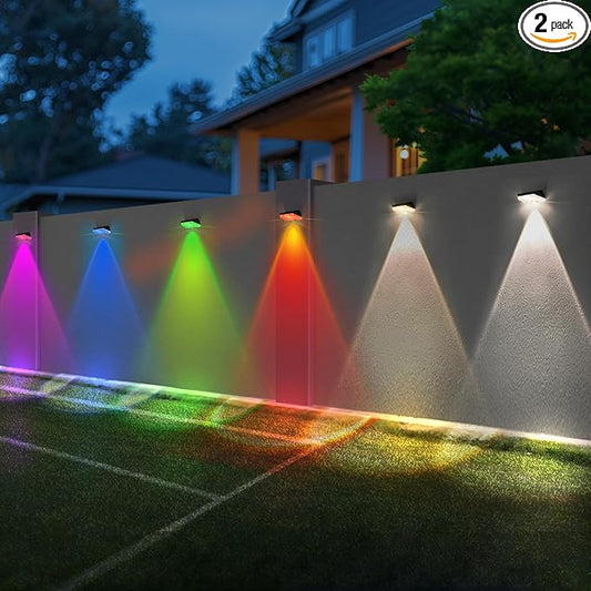 Solar Fence Lights Outdoor - IP65 Waterproof, 3000/4000/6000K & RGB Fence Lights Solar Powered, Deck Light for Outside Backyard, Patio, Deck, Stair Handrail, Pool and Wall (2PK)