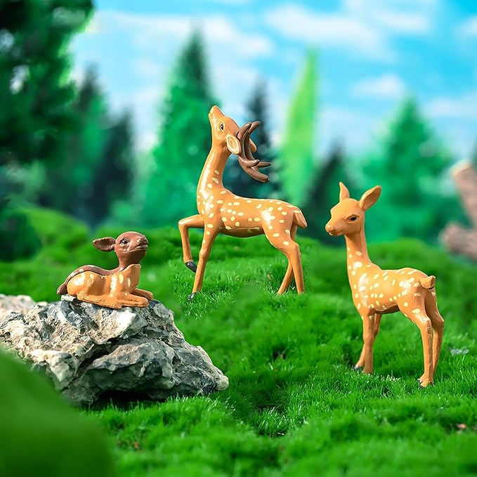 Exasinine 12 Pcs Mothers Love Deer Figurines Forest Animal Figurines Woodland Animals Creatures Figurines Miniature Deer for Crafts Fairy Garden Supplies Cake Toppers