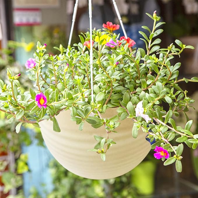 7 Pack 8 Inch Plastic Self-Watering Hanging Planters,Colorful Garden Flower Plant Pot Container,Hanging Plant Baskets with Drainer and Chain for Indoor Outdoor Use,7 Colors