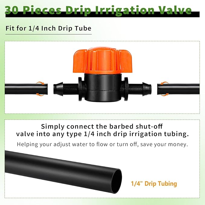 30PCS 1/4 Inch Drip Irrigation Valves, Drip Irrigation Shut Off Switch Valve for 1/4" Drip Irrigation Tubing Drip Line Cut Off Valve for Garden Lawn Irrigation System