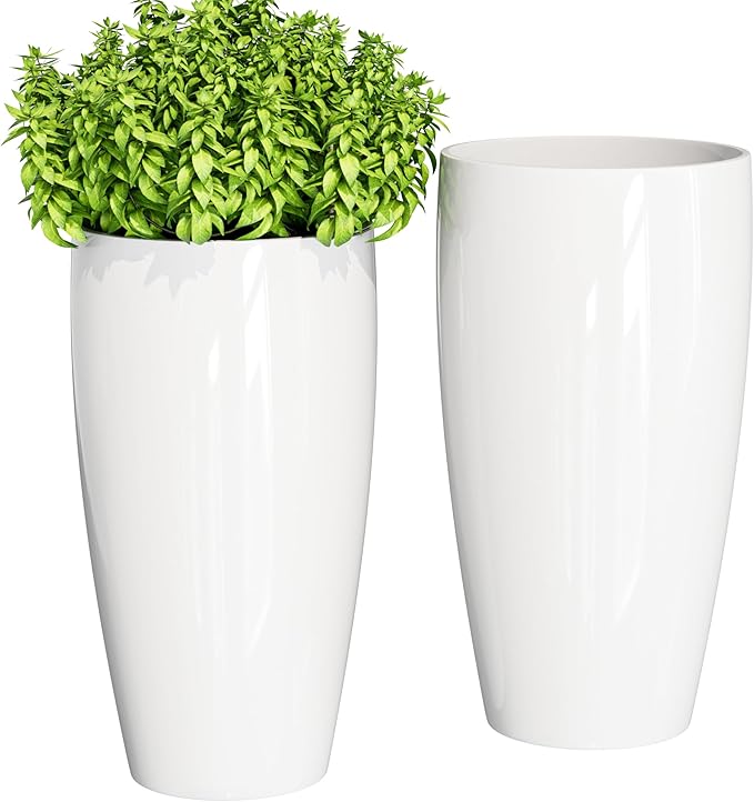 QCQHDU 24 inch Tall Planter for Indoor & Outdoor Plants, 2 Pack Sturdy Plant Flower Pots Modern Decor for Front Porch Patio Deck Living Room