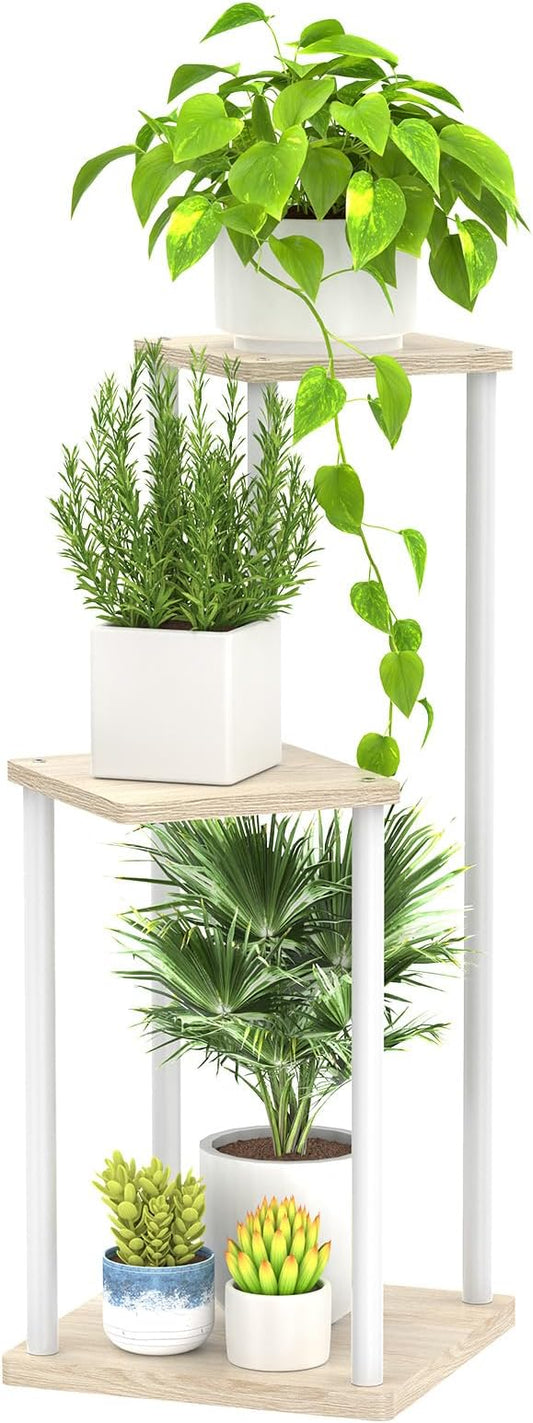 3 Tier Plant Stand Indoor Outdoor, Metal Wood Tiered Corner Plant Stands Pot Holder, Wood Flower Shelf Display Rack for Living Room Bedroom Balcony Garden Patio, White (3 tier)