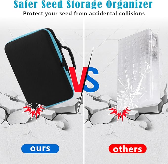 60 Slots Seed Storage Organizer with 20 Seed Envelopes, Sturdy Seed Organizer Storage Box with Zipper Bag Label Stickers(Seeds not Included), Seed Storage Container for Flower Plants Garden