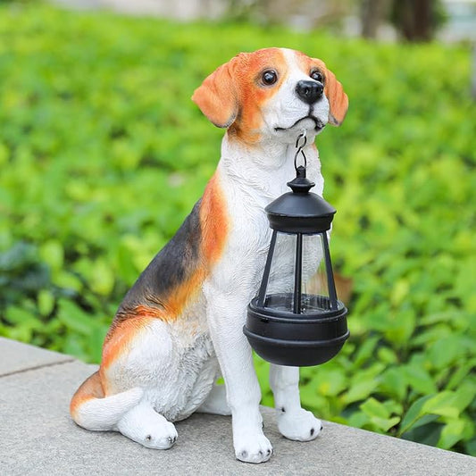 Garden Dog Statues Outdoor Decor, Solar Lights Outdoor Beagle Dog Statue Garden Decorations Solar Dog Ornaments for Patio, Lawn, Yard Art Decoration, Housewarming Garden Gift