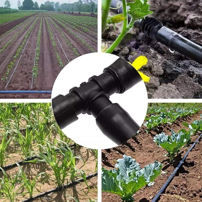 100Pcs Drip Irrigation Connectors Fittings Kit for 1/2 Inch Tubing, Including 30 Tees, 30 Couplings, 20 Elbows, 10 End Closures, 10 End Cap Plugs - Barbed Connectors Compatible Drip Sprinkler Systems