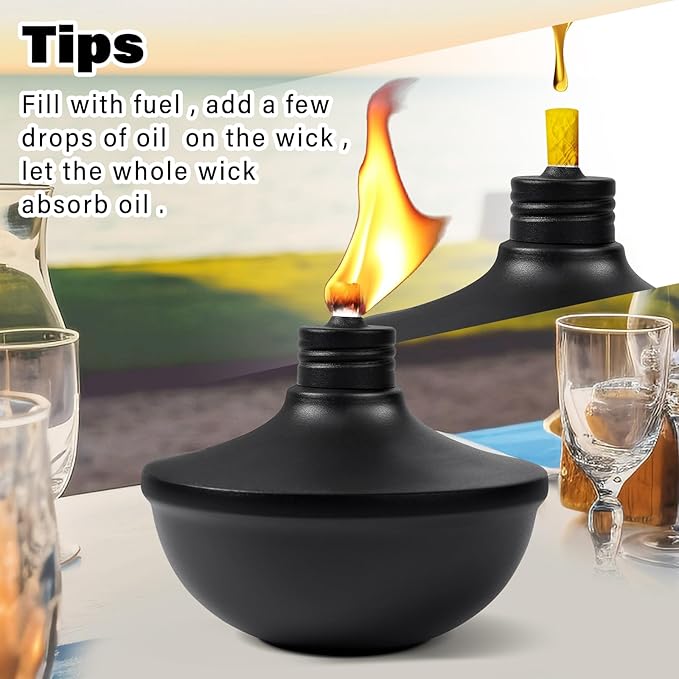 4-Pack Upgraded Tabletop Torches, 24 oz Citronella Torch Lights, Refillable Torch with Wicks, Covers, and Funnel Included - Ideal for Garden, Patio, Deck, Yard, Party, Landscape